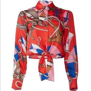 MSGM Red Printed Tie Blouse